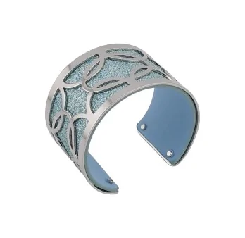Silver-finished cuff bracelet with sparkly sky blue and plain sky blue faux leather