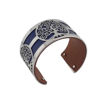 Silver Tree of Life Cuff Bracelet with Navy Blue and Camel Simulated Leather
