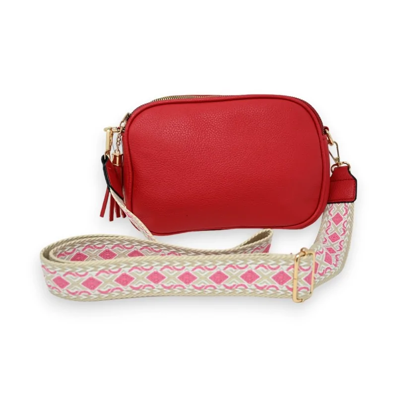 Sac bandoulière rectangle multi poches rouge