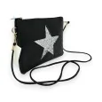 Bolso tipo sobre negro con correa y estrella brillante