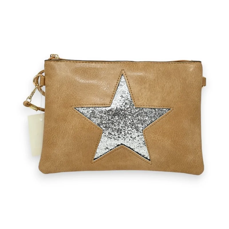 Bolso de mano camel con estrella brillante