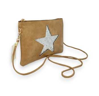 Camel clutch bag with shiny star