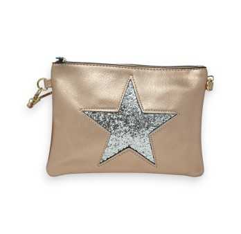 Pink metallic clutch bag with shiny star