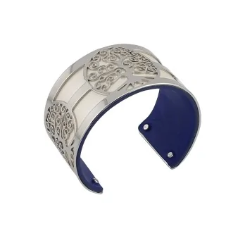 Silver Tree of Life Cuff Bracelet with White Nacre and Royal Blue Simulated Leather
