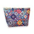 Nylon tote bag with multicolor geometric shapes