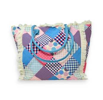 Bolso de nylon estampado con patchwork en rosa y azul