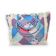 Patchwork print nylon tote bag in pink and blue