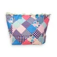 Bolsa de nylon con estampado patchwork en rosa y azul