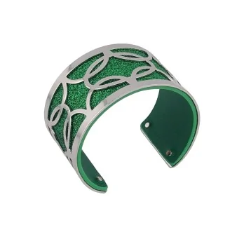 Silver-finished cuff bracelet with sparkly green leather and shiny solid green