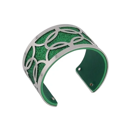 Silver-finished cuff bracelet with sparkly green leather and shiny solid green