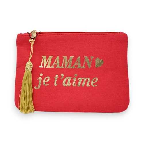 Red cotton pouch Mom I love you