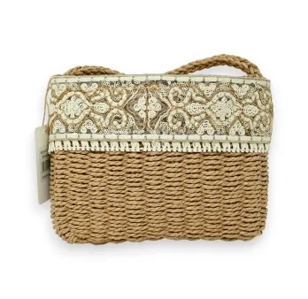 Bolso bandolera bohemio de paja con bordados