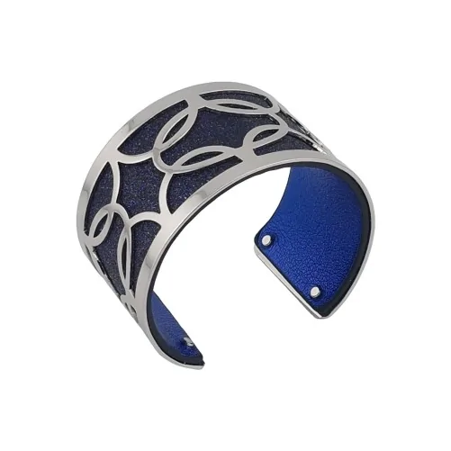 Silver-finished cuff bracelet, blue night glittery and plain blue night leather look