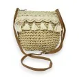 Sac bandoulière bohème paille beige macramé pompons