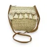 Bolso bandolera bohemio de paja beige macramé con pompones