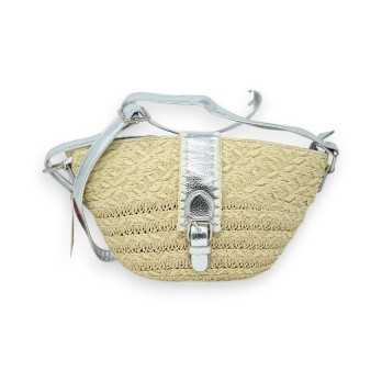 Bohemian shoulder bag in beige and silver straw