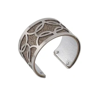 Silver-finished leather-look taupe glitter and shiny solid silver cuff bracelet