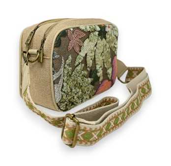 Rigid shoulder bag with green flower embroideries