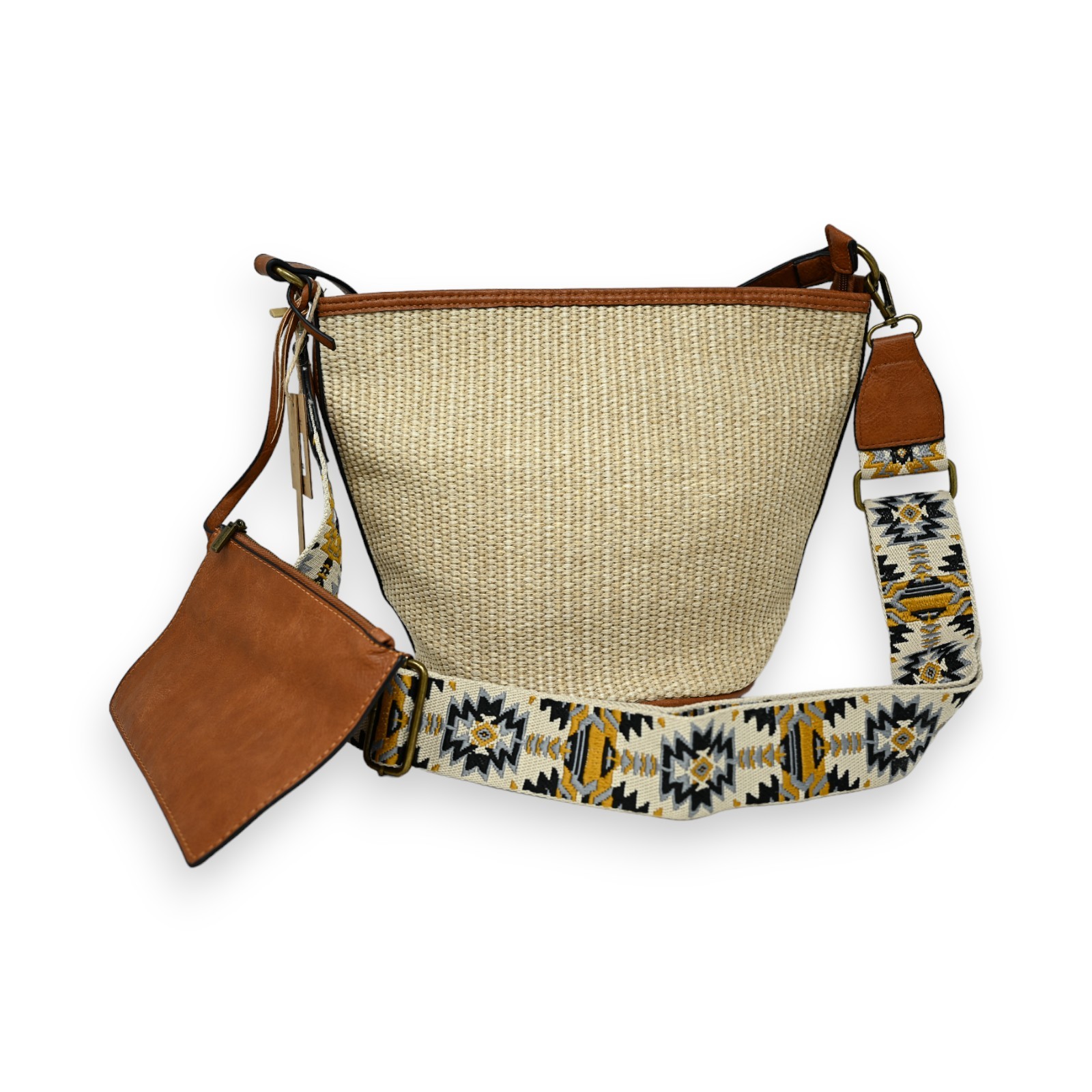 Sac En Paille Bohème Femme - Grand Sac à Bandoulière été Pour La Plage, Voyages Et Sorties - Beige