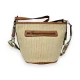 Handbag or bohemian shoulder bag beige straw fabric strap