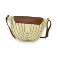 Bolso bandolera redondo de paja beige con hilos dorados