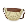 Round beige straw shoulder bag with golden threads