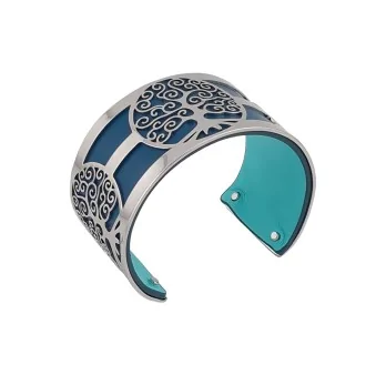 Silver Tree of Life Cuff Bracelet with Blue Duck and Turquoise Faux Leather