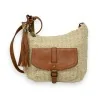 Borsa a tracolla in paglia beige chiaro in forma di banana