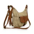 Dark straw banana-shaped shoulder bag