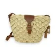 Beige bohemian straw shoulder bag