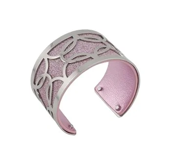 Silver plated cuff bracelet with shimmery pink leather and glossy pink finish