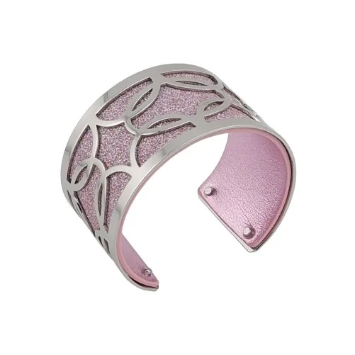 Silver plated cuff bracelet with shimmery pink leather and glossy pink finish