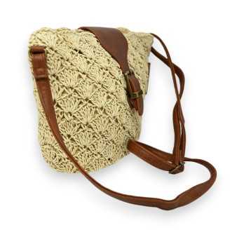Beige bohemian straw shoulder bag