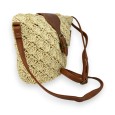 Beige bohemian straw shoulder bag