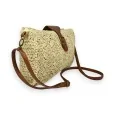 Beige perforated straw rectangle shoulder bag