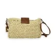 Beige perforated straw rectangle shoulder bag