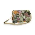 Sac pochette broderie tissu et sequins orange et vert