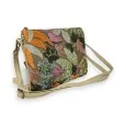 Embroidered fabric clutch bag with orange and green sequins