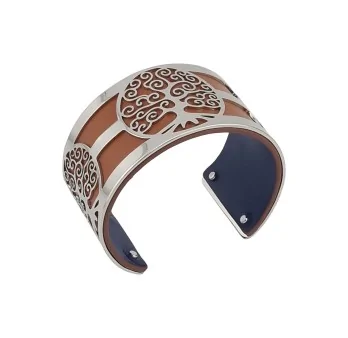 Gold Tree of Life Cuff Bracelet with Camel and Navy Blue Faux Leather