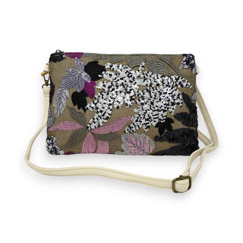 Black and pink fabric clutch bag with embroidery and sequins