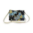 Sac pochette broderies tissu et sequins bleu et jaune