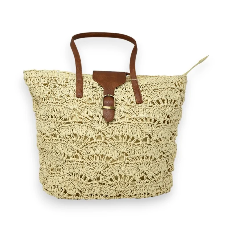 Bolso de mano suave de paja beige bohemio