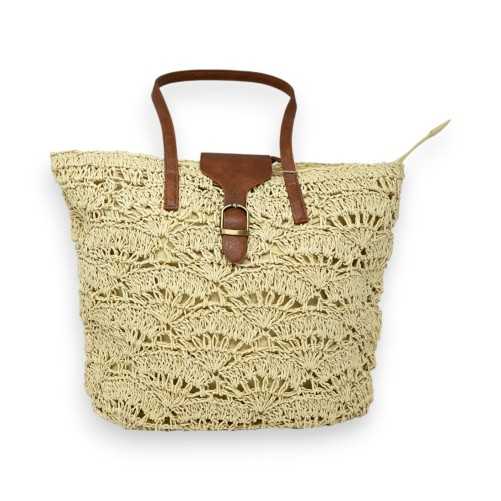 Soft beige bohemian straw handbag