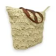 Beige bohemian straw bag with brown handles