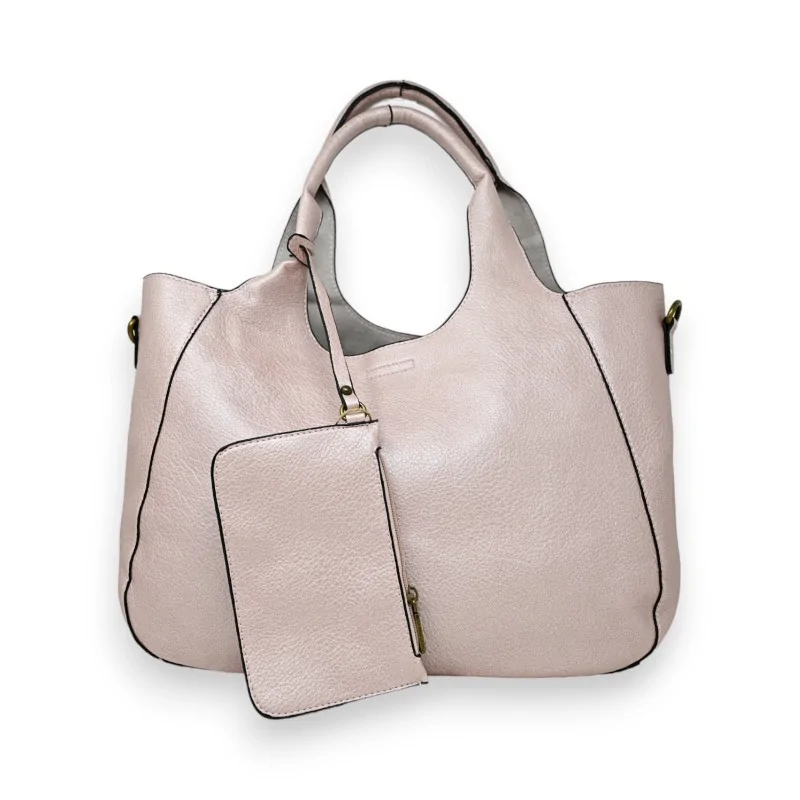 Borsa a Mano Rosa Metallizzata con Pochette Rimovibile