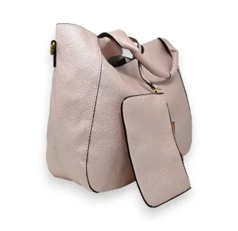 Borsa a Mano Rosa Metallizzata con Pochette Rimovibile