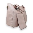 Grand sac à main souple avec ses accessoires rose métallisé