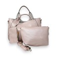 Grande borsa a mano morbida con i suoi accessori in rosa metallizzato