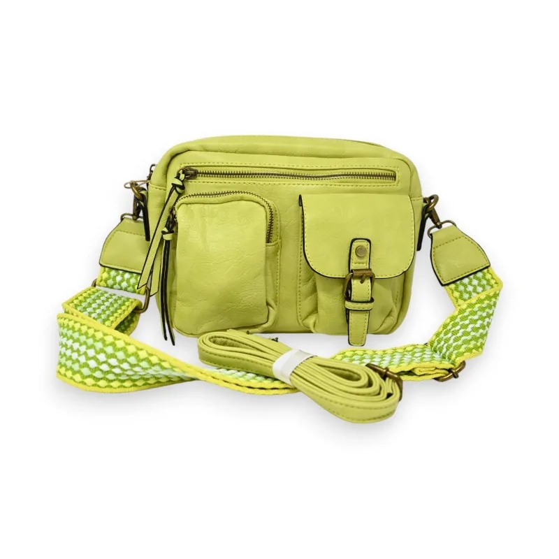 Sac bandoulière vert anis multi poches