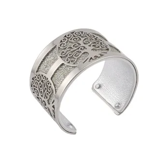 Silver Tree of Life Cuff Bracelet with Silver Glitter and Shiny Silver Faux Leather